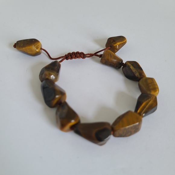 Vintage Boho Chunky Brown Tiger's Eye Gemstone Adjustable Beaded String Bracelet - Picture 3 of 7